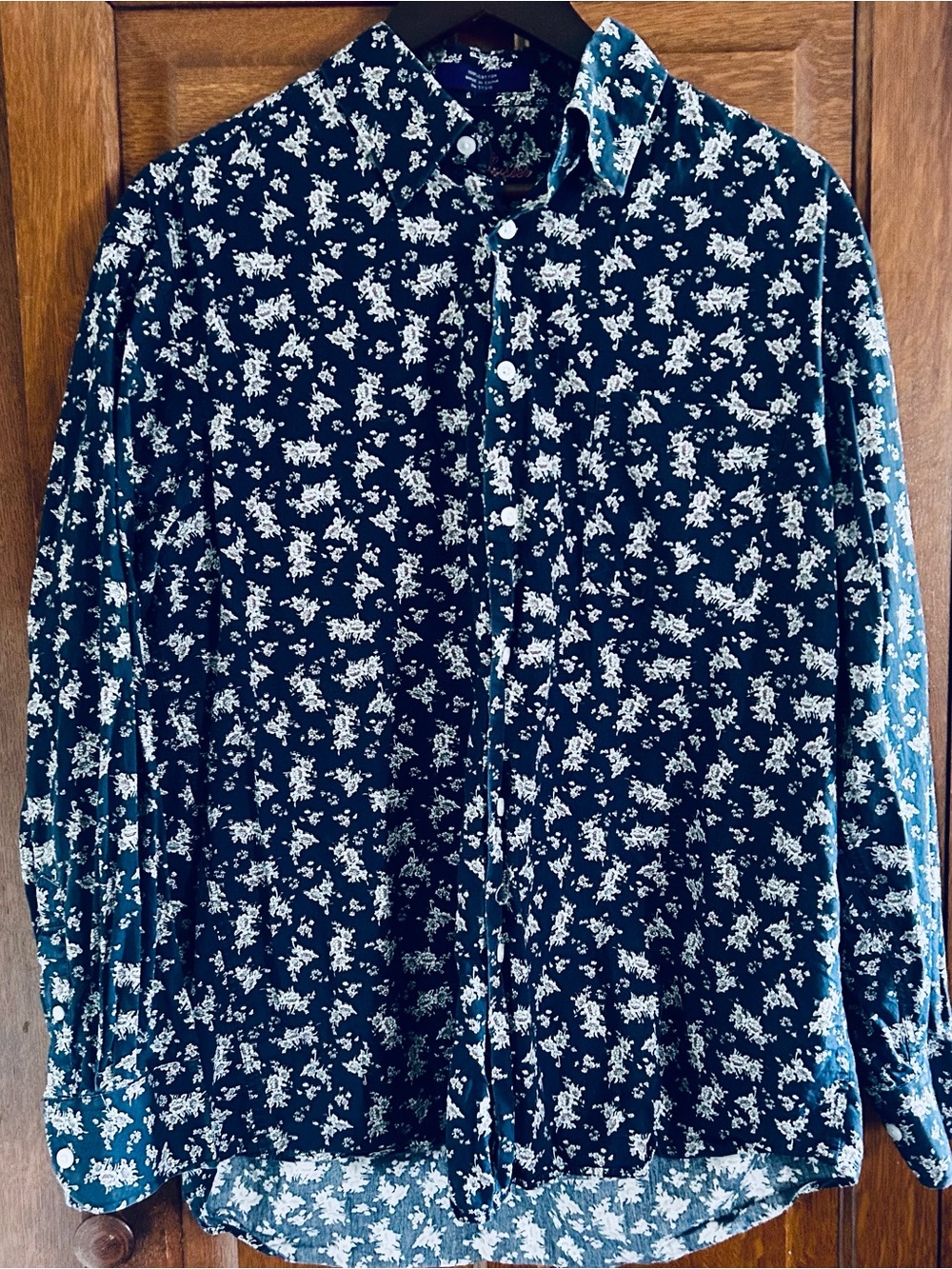 Alan Flusser Navy Button-Front Shirt Jacket with White Floral Print